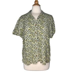 Linden Hill Green Leaf Print Button-Up Shirt Casual Eclectic Fun Beachy Top PP34